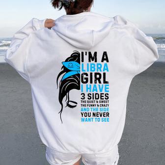 I'm A Libra Girl Libra Birthday Libra Zodiac Sign Messy Bun Women Oversized Hoodie Back Print - Thegiftio UK