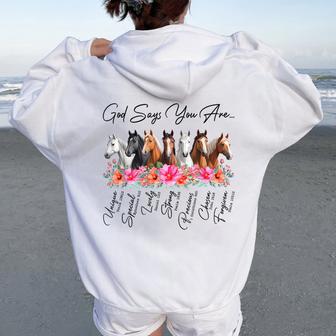 Inspirational God Says You Are Christian Religious Horses Women Oversized Hoodie Back Print - Thegiftio UK