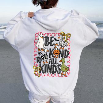 Be Kind To All Kinds Halloween Teacher Ghost Goose Women Women Oversized Hoodie Back Print - Thegiftio UK