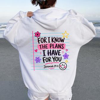 For I Know The Plans I Have For You Christian Teacher Faith Women Oversized Hoodie Back Print | Seseable UK