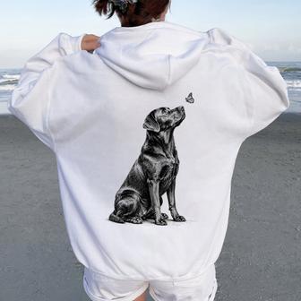 Labrador Retriever Dog With Butterfly Boys Black Lab Women Oversized Hoodie Back Print - Thegiftio UK