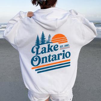 Lake Ontario Est 1660 Vintage Retro Great Lakes Women Women Oversized Hoodie Back Print - Thegiftio UK