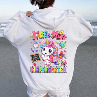 Little Miss Kindergarten Unicorn First Day Of School Girls Women Oversized Hoodie Back Print - Thegiftio UK