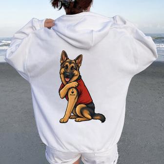 I Love Mom Tattoed Dog Mama German Shepherd Dog Owner Lover Women Oversized Hoodie Back Print - Thegiftio UK