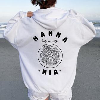 Mamma Mia Best Mum Ever スパゲッティ イタリアンヌードルラブ レディース オーバーサイズ パーカー バックプリント - Kawaiitshirt