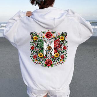 Mexico Mexican Flag Butterfly Pride Floral Girls Women Women Oversized Hoodie Back Print | Seseable UK