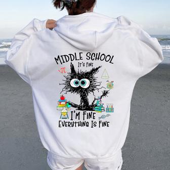 Middle School Teacher Student Back To School Cat Lover Women Oversized Hoodie Back Print - Thegiftio UK