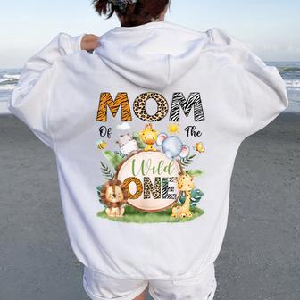 Mom Of The Wild One First Birthday Boy Jungle Safari Women Oversized Hoodie Back Print - Thegiftio UK