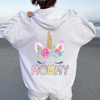Mommy Unicorn Floral Birthday Girl Family Matching Women Oversized Hoodie Back Print - Thegiftio UK