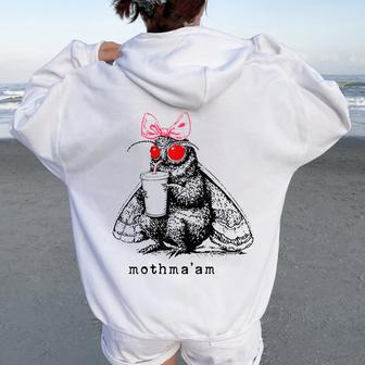 Mothma'am Mothman Drinking Coffee Cryptid Meme Women Oversized Hoodie Back Print - Thegiftio UK