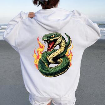 Motiferpentenimeux Cobra Frappant Feu Sweat à capuche oversize pour femme avec imprimé dans le dos - Cadeauxyz