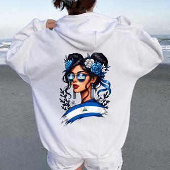 Nicaraguan Girl Messy Bun Hispanic Heritage Month Women Women Oversized Hoodie Back Print - Thegiftio UK