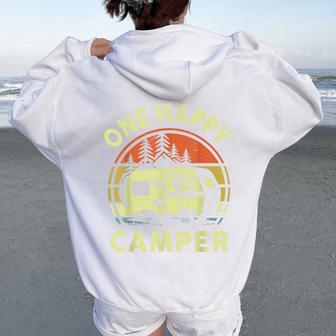 One Happy Camper Mom Dad Rv Camping Toddler Dada Retro Women Oversized Hoodie Back Print - Thegiftio UK