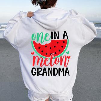 One In A Melon Grandma Watermelon Birthday Party Matching Women Oversized Hoodie Back Print - Thegiftio UK