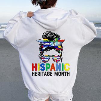 Hispanic Heritage Month Messy Bun Girls Latina Women Oversized Hoodie Back Print - Thegiftio UK