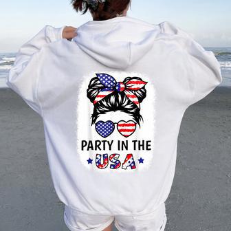 Party In Usa 4Th July American Flag Girl Toddler Patriotic Women Oversized Hoodie Back Print - Thegiftio UK