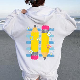 Pencil Stripes Back To School Fall Teacher Student Girls Women Oversized Hoodie Back Print - Thegiftio UK