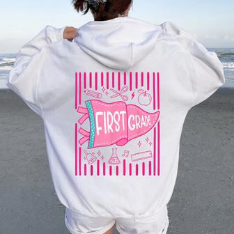 Pennants Striped 1St Grade Girls Back To School First Grade Women Oversized Hoodie Back Print - Thegiftio UK