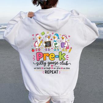 Pre-K Silly Goose Club Teacher Kids Back To School Women Oversized Hoodie Back Print - Thegiftio UK