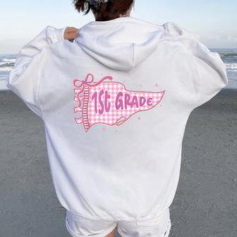 Preppy Back To School Pennant Flag First Grade Teacher Girl Women Oversized Hoodie Back Print - Thegiftio UK