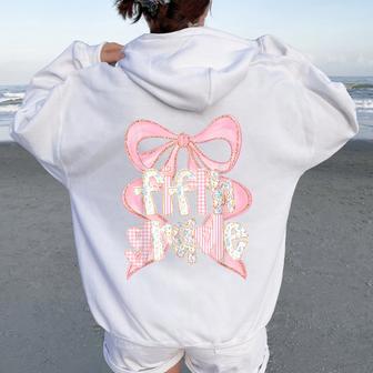 Preppy Fifth Grade Teacher 5Th Grade Floral Coquette Bow Women Oversized Hoodie Back Print | Seseable UK