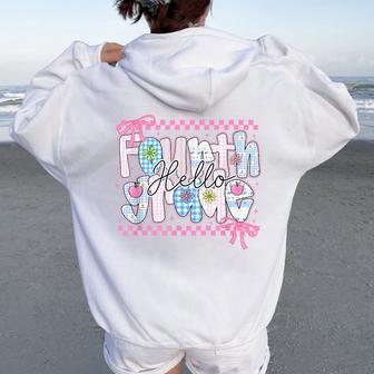 Preppy Hello Fourth Grade Back To School Coquette Students Women Oversized Hoodie Back Print - Thegiftio UK
