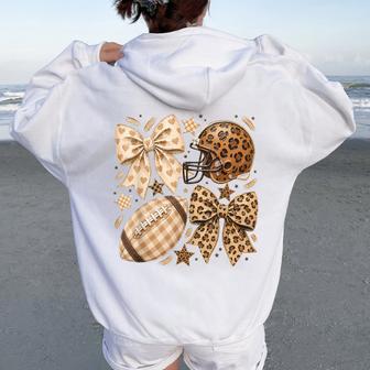 Preppy Leopard Football Coquette Bow Football Mom Girl Women Women Oversized Hoodie Back Print - Thegiftio UK