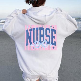 Preppy Nurse Stripes Coquette Bow Rn Lpn Er Nursing Student Women Oversized Hoodie Back Print - Thegiftio UK