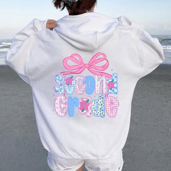 Preppy Second 2Nd Grade Floral Coquette Bow Back To School Women Oversized Hoodie Back Print - Thegiftio UK