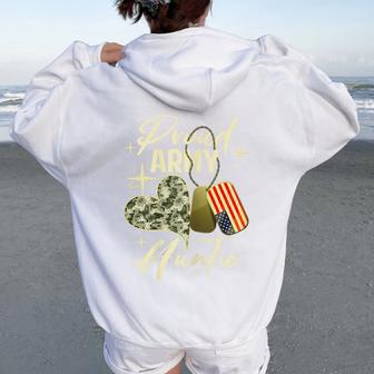 Proud Army Auntie Camouflage Mother's Day Dog Tag Us Flag For Women Women Oversized Hoodie Back Print | Seseable UK