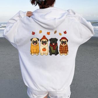 Pug Fall Autumn Season Pumpkin Dog Women Oversized Hoodie Back Print - Thegiftio UK