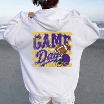 Purple & Gold Game Day Team High School Football Cheer Mom Women Oversized Hoodie Back Print - Thegiftio UK