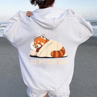 Red Panda Sleep Pajamas Women Oversized Hoodie Back Print - Thegiftio UK