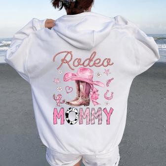 Rodeo Mommy Pink Cowgirl Coquette Boots Birthday Girl Women Oversized Hoodie Back Print - Thegiftio UK