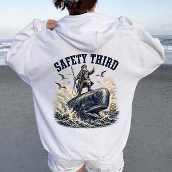 Safety Third Sarcastic Nautical Whale Rider Joke Women Oversized Hoodie Back Print - Thegiftio UK