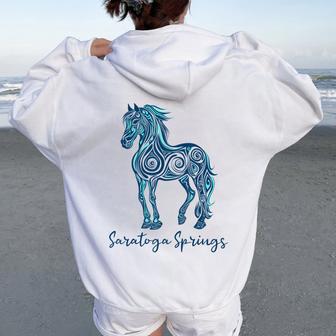 Saratoga Spring New York Ny Horse Racing Women Oversized Hoodie Back Print - Thegiftio UK