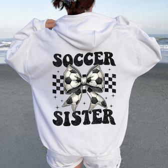 Soccer Sister Coquette Bow Soccer Sister Women Oversized Hoodie Back Print - Thegiftio UK