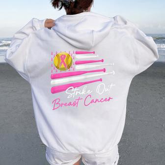 Strike Out Breast Cancer Softball Fight Awareness Women Women Oversized Hoodie Back Print - Thegiftio UK