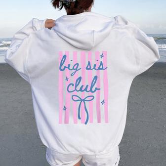 Striped Big Sister Club Coquette Bow Promoted To Big Sis Women Oversized Hoodie Back Print - Thegiftio UK