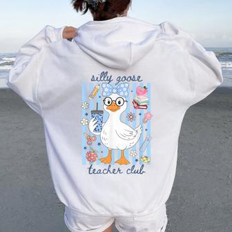 Striped Silly Goose Teacher Club Back To School Kids Women Oversized Hoodie Back Print - Thegiftio UK