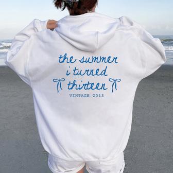 Summer I Turned 13 Vintage 2013 Cute Bow 13Th Birthday Girl Women Oversized Hoodie Back Print - Thegiftio UK