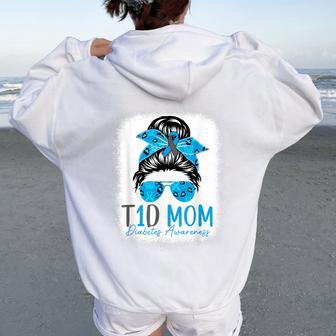 T1d Mom Diabetes Awareness Type 1 Diabetes Blue Ribbon Women Oversized Hoodie Back Print - Thegiftio UK