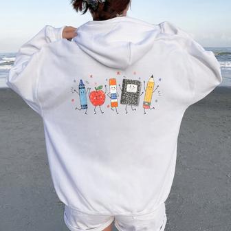 Teacher Back To School Cute School Crayon Apple Pencil Women Oversized Hoodie Back Print - Thegiftio UK