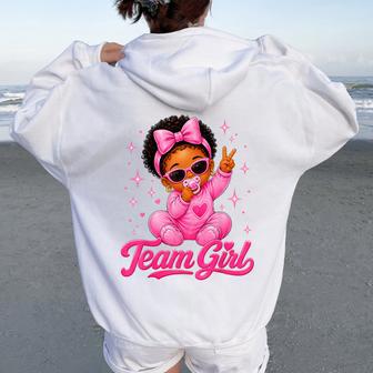 Team Girl Coquette Bow Baby Announcement Gender Reveal Party Women Oversized Hoodie Back Print - Thegiftio UK