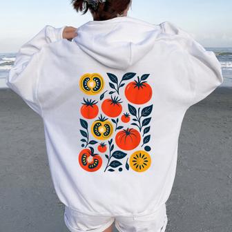 Tomato Graphic Cottagecore Garden Tomato Pattern Women Oversized Hoodie Back Print - Thegiftio UK