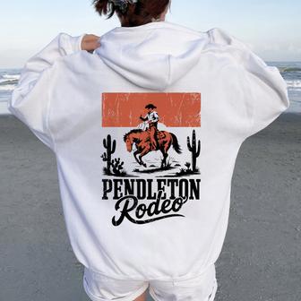 Vintage Cowboy Western Horse Bronc Riding Pendleton Rodeo Women Oversized Hoodie Back Print - Thegiftio UK