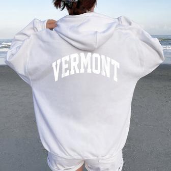 Vintage Vermont White Vermont Retro Logo Simple Vt Women Oversized Hoodie Back Print - Thegiftio UK