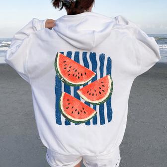 Vintage Watermelon Slices Summer Fruit Retro Kids Women Oversized Hoodie Back Print - Thegiftio UK