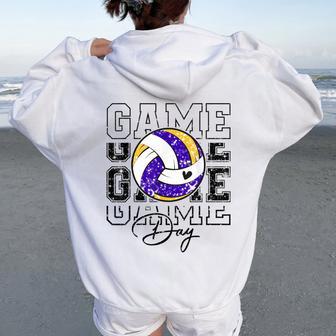 Volleyball Game Day Girls Volleyball Mama Purple & Gold Women Oversized Hoodie Back Print - Thegiftio UK