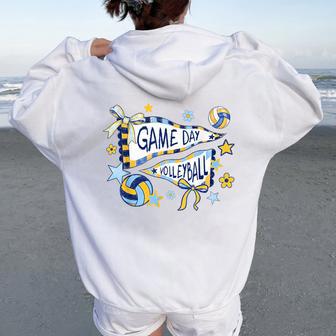 Volleyball Game Day Girls Pennant Flag Blue & Yellow Women Oversized Hoodie Back Print - Thegiftio UK